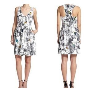 Milly Isadora Tropical Bird Print Dress Sleeveless Racerback Pockets Size 6